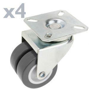 Rueda doble pivotante industrial de PU y PVC transparente sin freno 50 mm 4 pack