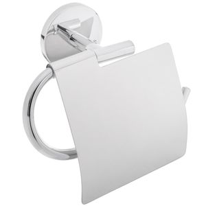Portarrollos WC cromado con tapa para papel higiénico modelo Renne