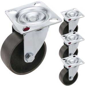 Ruedas pivotantes industriales de metal sin freno 75 mm 4 unidades