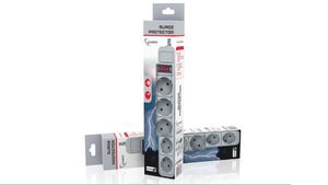 Regleta 5 tomas Schuko, con interruptor, 3500W 1.8m Gris, con protección - 4.50 m