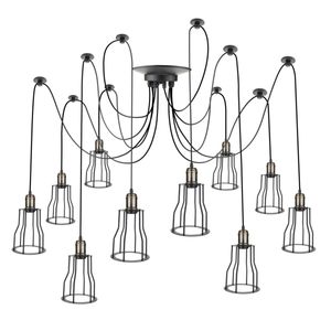 Lámpara con jaulas largas para 10 bombillas de rosca E27 vintage con cable de 3m