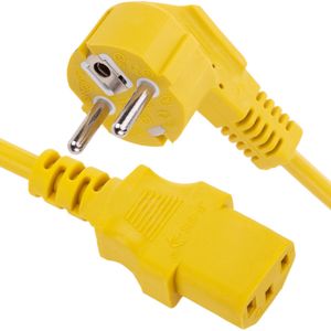 Cable eléctrico de alimentación IEC60320 C13 a schuko macho acodado de color amarillo 3m