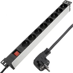Regleta de enchufes para armario rack 19" 1U con 8 schuko aluminio interruptor