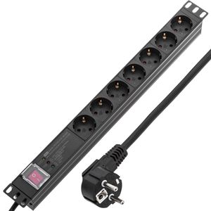 Regleta de enchufes rack 19" de 7 schuko con interruptor y protección sobretensiones