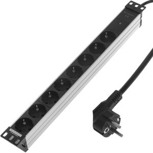 Regleta de enchufes para armario rack 19" 1U con 8 schuko aluminio