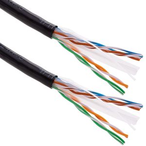 Bobina de cable de red ethernet Cat. 6 UTP CCA de 100 m rígido de color negro