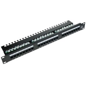 Patch panel de 24 RJ45 Cat.5e UTP 1U negro con organizador de cables para armario rack