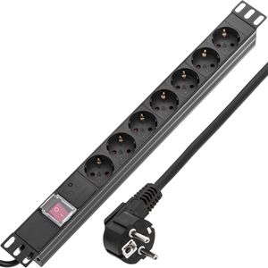 Regleta de enchufes para armario rack 19" 1U con 7 schuko e interruptor