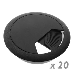 Lote de 20 pasacables redondo para encastrar en mesa de color negro y diámetro 53 mm