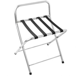 Soporte de maletas plegable con respaldo para hotel y apartamento en metal cromado 544 x 425 x 730 mm