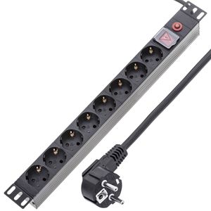 Regleta de enchufes PVC rack 19" de 8 schuko con interruptor y protección sobretensiones