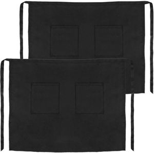 Delantal de camarero 56 x 47 cm negro de cintura mediano con 2 bolsillos 2-pack