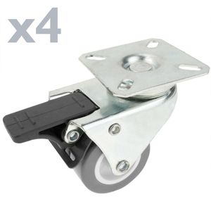 Rueda doble pivotante industrial de PU y PVC gris con freno 50 mm 4 pack