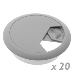 Lote de 20 pasacables redondo para encastrar en mesa de color gris y diámetro 60 mm