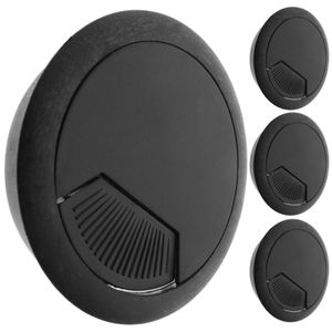 Lote de 4 pasacables redondo para encastrar en mesa de color negro y diámetro 80 mm