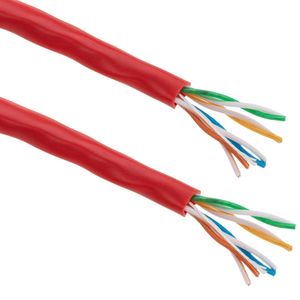 Bobina de cable de red ethernet Cat. 5e UTP CCA de 100 m rígido de color rojo