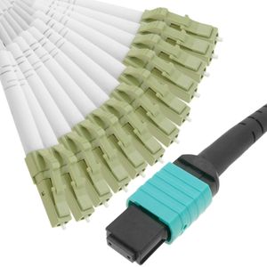 Cable Fanout de fibra óptica OM3 multimodo 50µm/125µm MTP/PC a 12 x LC/PC 10Gb de 3 m