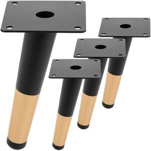 Pack de 4 patas ladeadas para muebles con forma cónica y protección antideslizante de 15cm color negro y dorado