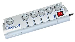 Regleta 6 tomas Schuko, con interruptor, gris, con fusible y gestión por Bluetooth