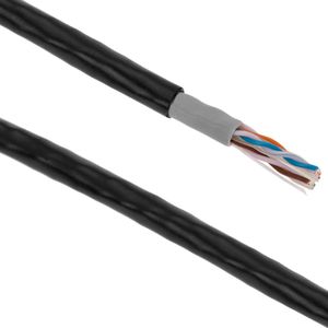 Bobina de cable de red ethernet Cat. 6 UTP de 305 m rígido de color negro para exterior