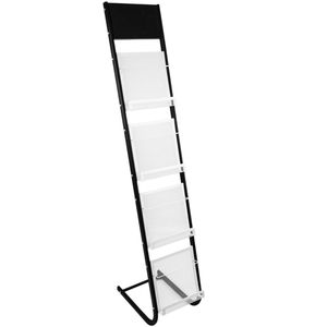 Expositor portafolletos 285 x 400 x 1460 mm con 4 compartimentos para folletos y revistas