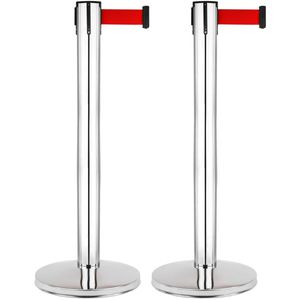 Poste separador 2 unidades en acero inoxidable con cinta extensible de 5 m 350 x 76 x 910 mm