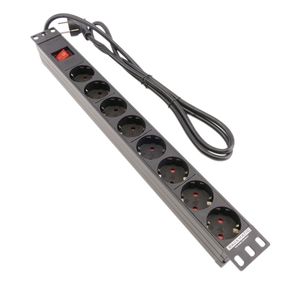 Regleta de enchufes para armario rack 19" 1U con 8 schuko e interruptor