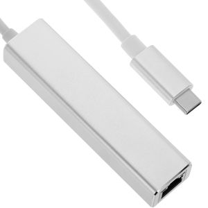 Conversor de USB-C 3.0 a 3xUSB 3.0 y Ethernet RJ45 color plata