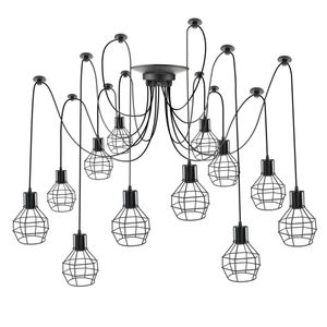 Lámpara con jaulas redondas para 12 bombillas de rosca E27 vintage con cable de 3m