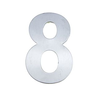 Número 8 en acero inoxidable de 8cm con adhesivo para rotulación