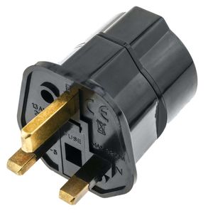 Adaptador enchufe Europa a Reino Unido tipo clavija schuko hembra a clavija BS1363 macho negro
