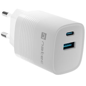 Cargador USB Natec Ribera GaN 1X USB-A + 1X USB-C 30W blanco NUC-2140