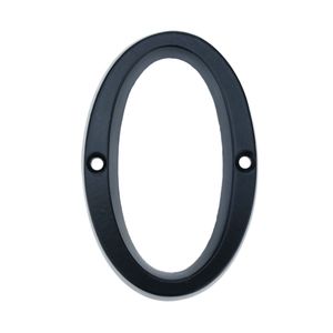 Número 0 en metal negro de 95mm con tornillería para rotulación