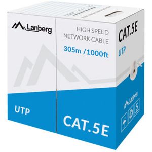 Lanberg Bobina de cable de red LAN UTP Cat. 5e rígido CU AWG24 Fluke tested CPR gris 305m