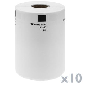 Rollo bobina de 600 etiquetas adhesivas compatibles con Brother DK-11240 102x51mm 10-pack