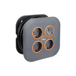Enrollacables eléctrico de 3 schuko 2P+T 16A 250V con 2 tomas USB de 5m Solera 7321USB