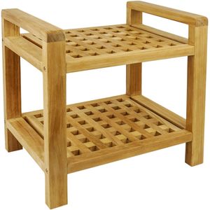Taburete de baño con reposabrazos y estante 50 x 50 x 33 cm de madera de teca certificada