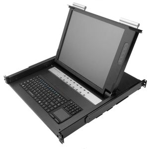 Consola y conmutador KVM IP65 de 8 puertos para rack 19" 1U. Teclado mousepad y pantalla 17"