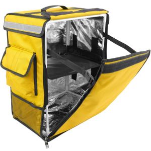 Mochila isotérmica para entrega de pedidos de comida en moto y bicicleta amarilla 35 x 25 x 49 cm.