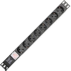 Regleta de enchufes rack 19" de 8 schuko negros con interruptor de 3 metros