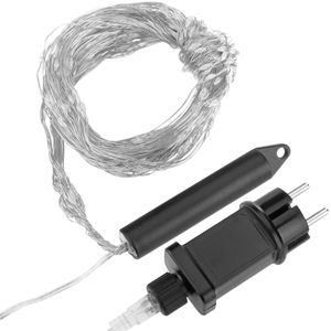 Cortina con efecto cascada de 10 hilos luminosos LED de 2 m con 200 LED de color blanco frío resistente al exterior