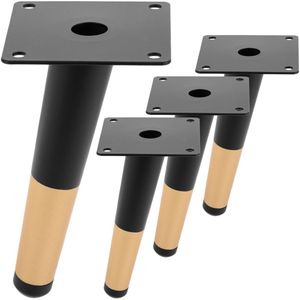 Pack de 4 patas ladeadas para muebles con forma cónica y protección antideslizante de 15cm color negro y dorado