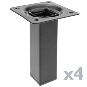 Pies cuadrados para mesa y mueble. Patas en acero negras de 10cm 4-pack
