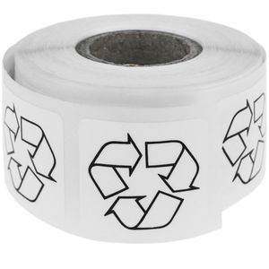 Rollo bobina de 500 etiquetas adhesivas para indicar que el material es reciclable 25 x 25 mm