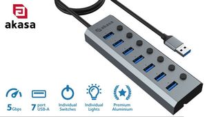 Hub USB 7p V3.0 Externo con interruptor y alimentación Negro