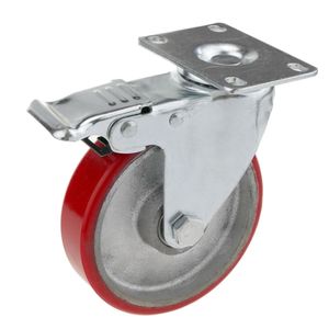 Rueda pivotante industrial de poliuretano y metal con freno 125 mm
