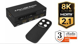 Switch Conmutador HDMI V2.1 4X1 8K@60Hz HDCP2.2 con mando