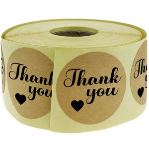 Pegatinas redondas de papel kraft “Thank You” de 25 mm, rollo bobina de 500 etiquetas de color marrón