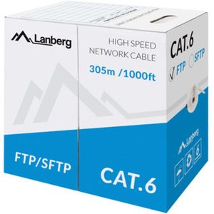 Lanberg Bobina de cable de red LAN FTP Cat. 6 rígido CU Fluke tested CPR gris 305m