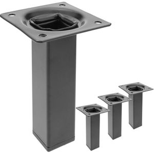 Pies cuadrados para mesa y mueble. Patas en acero negras de 10cm 4-pack